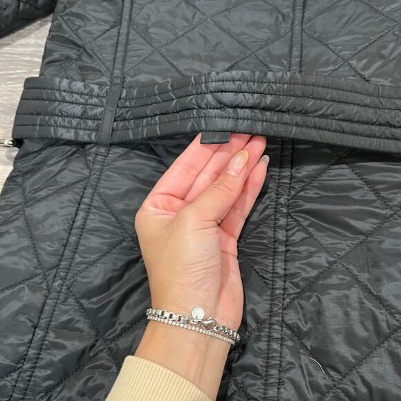 Burberry London Baughton Black Quilted Belted Removable Hood Jacket Size Small - Picture 11 of 14